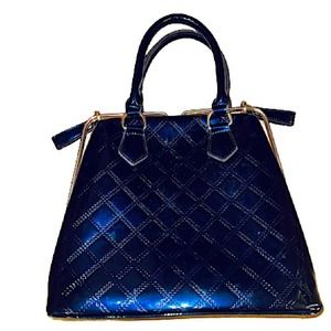 GORGEOUS SHINY GOLD & BLUE PATENT QUILTED HANDBAG